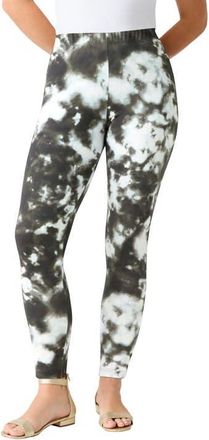 Roaman's Plus Size Essential Stretch Ankle Length Pull On Legging in Black Acid Tie Dye at Nordstrom, Size Medium