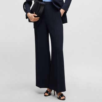 HUGO BOSS Dames Boss Tikela High-Waisted Relaxed-Fit Broek in Donkerblauw