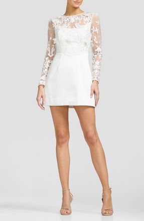 Dress The Population Patty Floral Appliqu&eacute; Long Sleeve Minidress in Off White at Nordstrom, Size Xx-Small