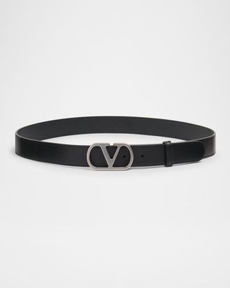 Valentino Garavani Men & apos;s VLogo-Buckle Leather Belt