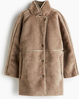 H&M Flauschiger Mantel - Brown