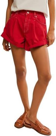 Free People Danni Pleated Cuff Hem Denim Shorts in Hot Rod Red at Nordstrom Rack, Size X-Large