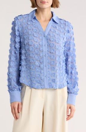 Adrianna Papell 3D Floral Appliqu&eacute; Long Sleeve Top in Veri Peri at Nordstrom Rack, Size X-Small