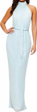 Mac Duggal Sequin Halter Maxi Dress In Aqua