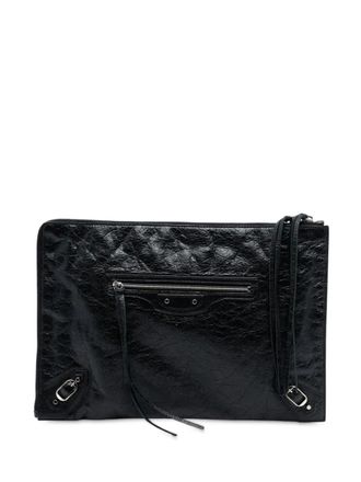 Balenciaga 2016 Motocross Classic Flat lamsleren clutch met rits - Zwart