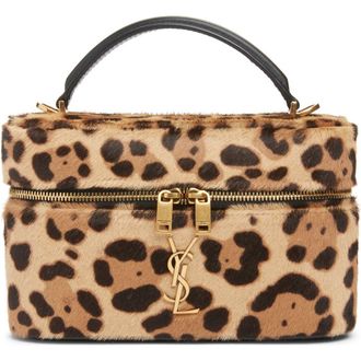Saint Laurent Gaby Leopard Print Genuine Calf Hair Vanity Bag in Brown/Noir at Nordstrom