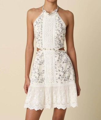 Olivaceous Elara Halter Mini Dress In Off White