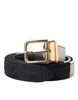 Dolce & Gabbana Zwart Witte Patchwork Gouden Metalen Gesp Riem