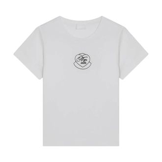 Moncler Tops, Dames, Wit, M, Graphic Logo Short Sleeve T-Shirt