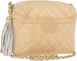 Chanel Pre-owned Vintage Patent Leather Shoulder Bag - Dames - Vintage Schoudertas - Beige - ONE Size - Leer - Vintage