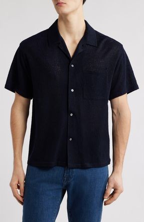 Frame Denim Wool Blend Terry Button-Up Shirt in Dark Navy at Nordstrom, Size X-Large