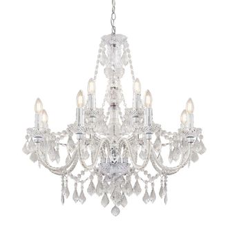 Netlighting Clarence Decorative 12 Light Chandelier Chrome Faceted Droplets in Grey