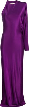 Alexandre Vauthier off-shoulder satin-finish gown - women - Elastane/Viscose - 40 - Purple