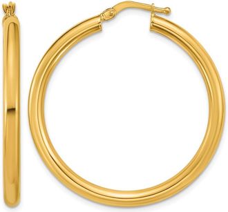 Diamond2Deal 14K Yellow Gold 2x35mm Round Tube Hoop Earrings
