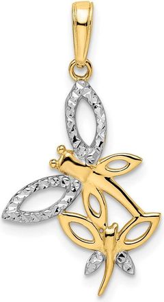 Diamond2Deal 14k Yellow Gold White Rhodium Diamond-cut Dragonflies Pendant