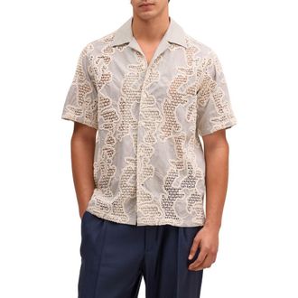 Nn.07 Julio Embroidered Inset Organic Cotton Button-Up Shirt in Deep Truffle at Nordstrom, Size Xx-Large