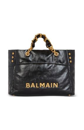 Balmain 1945 Soft crackled leather tote bag in Black at Nordstrom