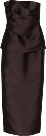 Solace London Gowns, female, Brown, Size: S Strapless Peplum Maxi Dress