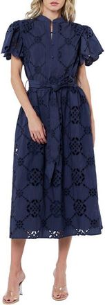 Ciebon Willa Eyelet Lace Midi Shirtdress in Navy at Nordstrom, Size X-Small