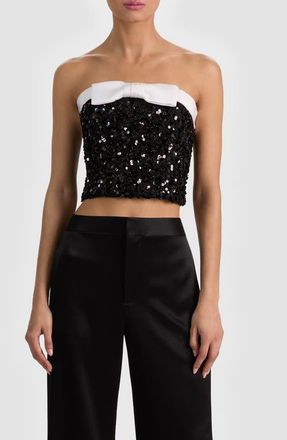 Alice & Olivia Katya Sequin Strapless Top in Black/Off White at Nordstrom, Size 14