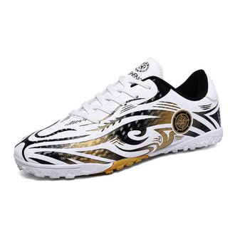 Generic Unisex Indoor Training Soccer Shoes - Anti-Slip Outdoor Athletic Football Shoes - Breathable Soccer Sneakers (White Gold-Short Spike,8.5)