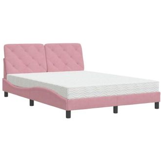 vidaXL Cama Con Colch&oacute;n Terciopelo Rosa 140x200 Cm Vidaxl