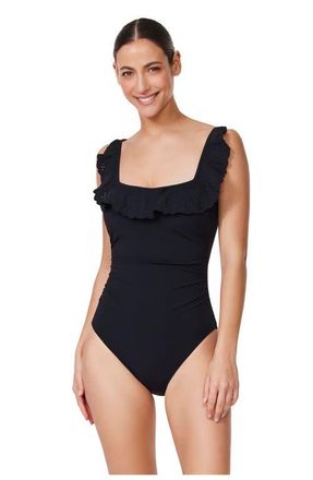Gottex Bachelorette Square Neck Ruffle One Piece in Black at Nordstrom, Size 10