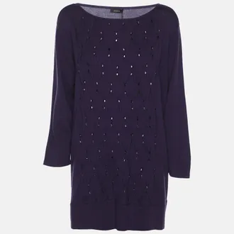 Basler Purple Stretch Knit Diamond Crystal Embellished Sweater