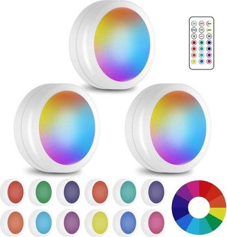 OEM Luces Led Redondas (con Control Remoto Inal&aacute;mbrico), Iluminaci&oacute;n Rgb Para Gabinetes, Regulable Y Con Colores Ajustables (13 Colores)