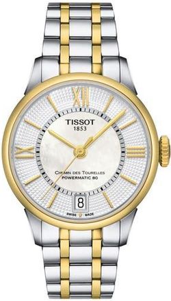 Tissot Chemin des Tourelles Two-Toned Bracelet Watch, 32mm in White Mother Of Pearl at Nordstrom Rack