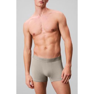 Calvin Klein 3-Pack Stretch Modal Trunks in Oatmeal Heather/Gulf Blue at Nordstrom, Size X-Large