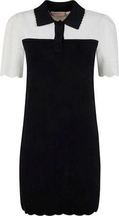 Twinset Korte Tweekleurige Gebreide Jurk - Dames - Korte kleedjes - Zwart - M - Kleedjes