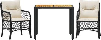 vidaXL Vidaxl - Mesita Y Sillas Con Cojines 3 Piezas Rat&aacute;n Sint&eacute;tico Negro