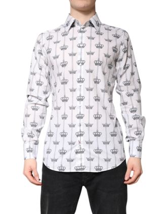 Dolce & Gabbana Crown-Jacquard Cotton Shirt - White