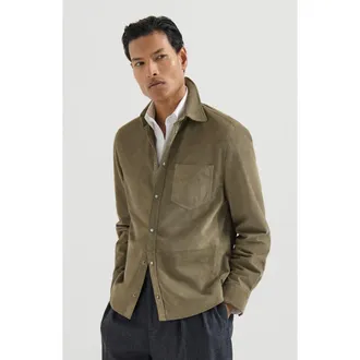 Brunello Cucinelli Suede overshirt in Military at Nordstrom, Size Xx-Large Eu