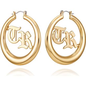True Religion TR Logo Hoop Earrings in Gold Tone at Nordstrom
