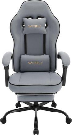 Woltu Sedia Gaming Con Massaggiosedia Da Gaming Con Poggiapiedi Telescopicopoggiatesta E Supporto Lombare Tessuto A Rete, Grigio - Woltu