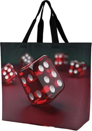 Generic Red Dice Tote Bag Waterproof Shopping Bag Reusable Shopping Bags For Travel Daily Use Camping