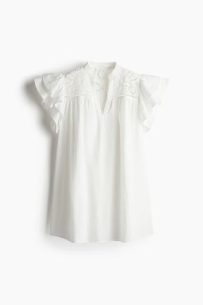 H&M Kleid mit Volant&auml;rmeln und Broderie Anglaise - Weiss