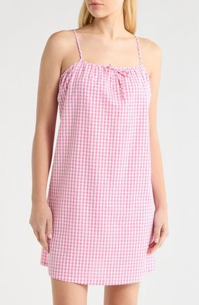 French Connection Gingham Seersucker Chemise in Pink Combo at Nordstrom, Size X-Large