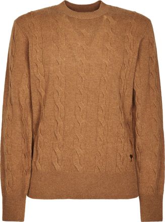 Ami Tonal Cable Knit Sweater with Embroidered Heart Detail