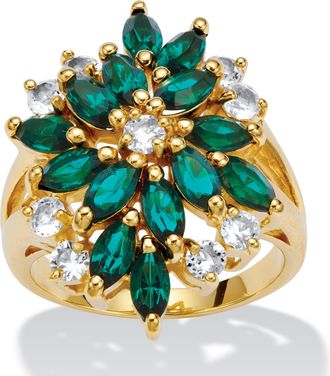 Palm Beach Jewelry Green Crystal 18k Gold-Plated Cluster Ring
