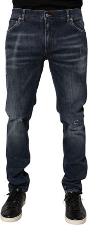Dolce & Gabbana Dark Blue Washed Running Ripped Denim Mens Jeans