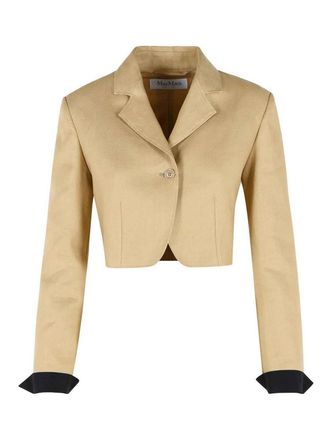 Max Mara Buono Diagonal Cropped Jacket In Camel Linen