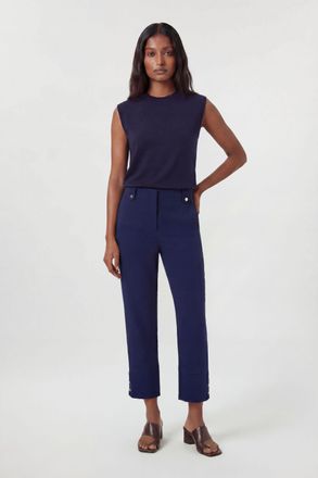 Karen Millen Womens Compact Stretch Button Detail Straight Leg Trouser - Navy - Size 10 UK