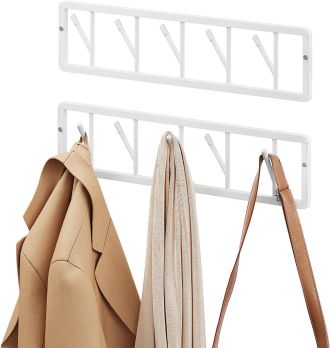 Woltu Woltu 2 Percheros De Pared Con 5 Ganchos Giratorios, 60x15x1,5 Cm - Blanco