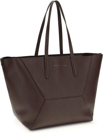 Brunello Cucinelli Womens Brown Calf Leather Bos Taurus Shoulder Bag