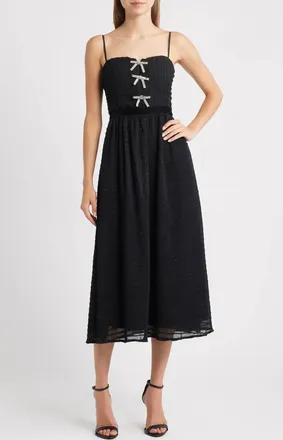 Moon River Spaghetti Strap Pleated Chiffon Midi Dress In Black