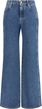 Balmain Womens Jeans Straight Wide-Leg Dark Denim Blue Cotton