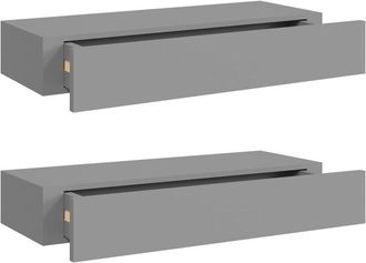 vidaXL Wall-mounted Drawer Shelves 2 pcs Grey 60x23.5x10cm mdf Vidaxl